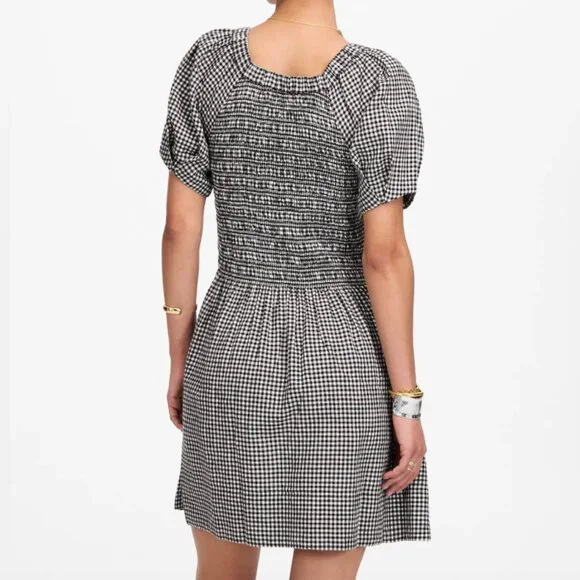 Madewell Smocked U-Neck Mini Dress in Gingham NWT - Picture 4 of 8